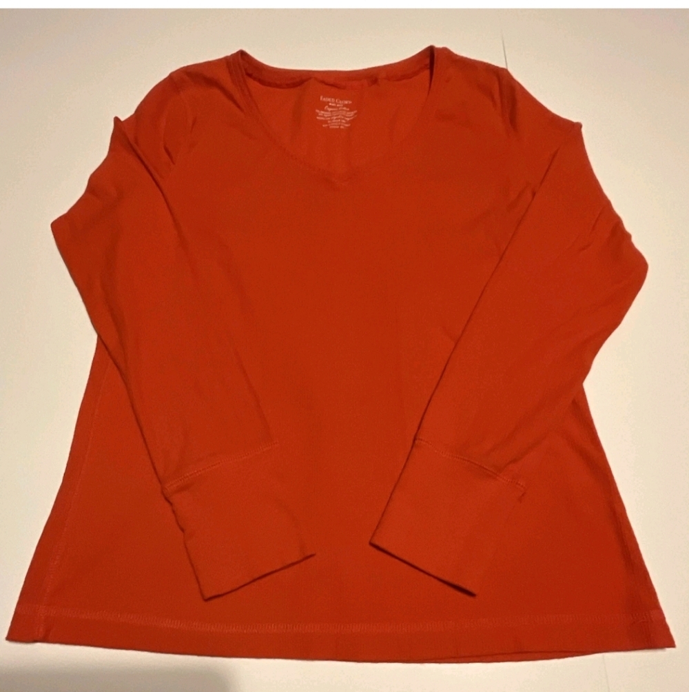 Faded Glory Orange Ribbed Scoop Neck Long Sleeve Top